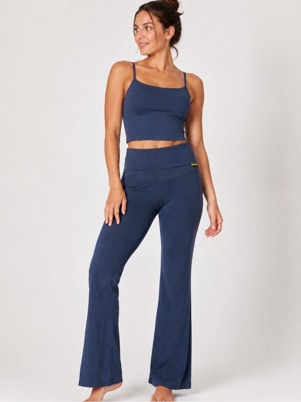 Chrome Riot Fold-Over Flare Pants in Navy